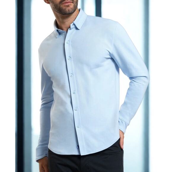 Twillory Athleisure Performance Long Sleeve Button Shirt Sz. L NWT Powder Blue - Picture 1 of 7